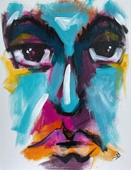 Original Abstract Man Face Painting 11×14 Loose Brush Strokes Canvas Wall Art