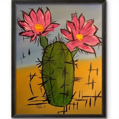 Desert Bloom Original Cactus Flower Acrylic Painting 14×11 Signed Wall Decor Art