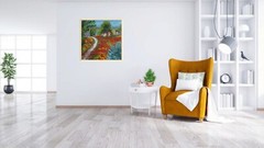 landscape provence original oil painting, poppy field painting,provence wall art
