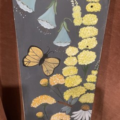 Vintage Hand Painted Butterflies Daisies Flowers on Wood Wall Plaque 25”