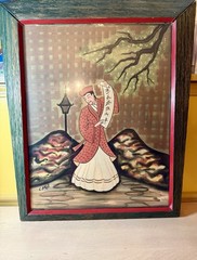 Rare Carlo of Hollywood Asian Man Atomic Watercolor Mid Century Art Hand Painted