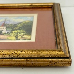 Signed A. R. Cox Small Framed Church Landscape Art Print Greenville SC
