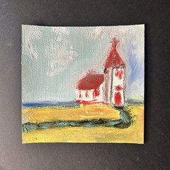 Original Oil Painting Church With R&F Pigment Sticks On Gessoed Paper 5X5”