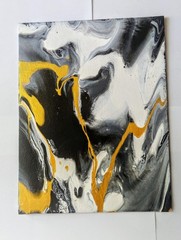 Abstract Acrylic Pour Flow Art Original 7×9 Gold Elegance On Canvas Panel