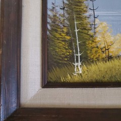 Signed Original Oil Paint On Canvas Wood Frame Mountain Trees Wilderness