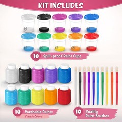 Non-Toxic Finger Paint Set for Kids: 10 Colors, Cups & Brushes – Mess-Free Fun!