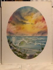 16 x 20 Original Oil Painting on Canvas….Oval Painting….“Summer Ocean Pastel