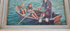 No: 675 Oil Painting Artwork with Frame Maritime Landscape Sea People Children