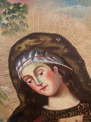 The Nursing Madonna Antique Framed Oil on Canvas. Signed. 20 1/4 X 15 1/2”
