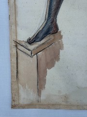 BETTY ZIMMERMAN ORIGINAL ANTIQUE PAINTING DRAWING SEATED FEMALE NUDE 1938 AS IS