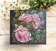 ANTIQUE PINK VINTAGE ROSE Original TEXTURED IMPASTO OIL Painting Floral Art Gift