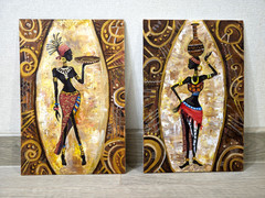 Original African Art Duo Set Acrylic Painting on Hardboard | Ethnic Tribal Wall