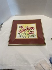 Watercolor Coneflower Painting Matted, Framed Pastel Floral Wall Art 15x16Signed