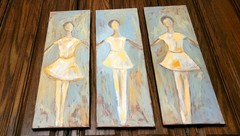 Original Signed Painting Lot of 3 Ballerina Dancers Acrylic on Canvas