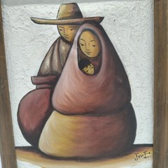 J Ortiz Mexican Folk Art Paintings Oil On Canvas Family Vtg 1994 *PLEASE READ*