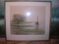 1944 WATERCOLOR SEASCAPE,LARGE,BY JOSEPH ANTHONY ATCHISON,EASTERN SHORE VA,ORIG