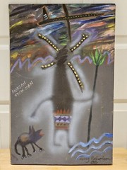 Vintage 1985 CRAIG ROBERTSON „Amazon Stick Man“ 3D Oil Painting on Canvas 20×13