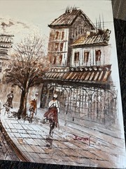 Original Signed Burnet Cityscape Mid Century Painting European Street Scene