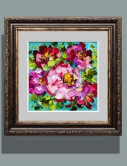 original oil painting Rose Peony Pink Red Flowers Impasto Floral art 6*6 inch