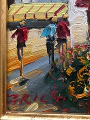 Impressionistic oil on canvas painting French Street Scene Cafe signed Zevon