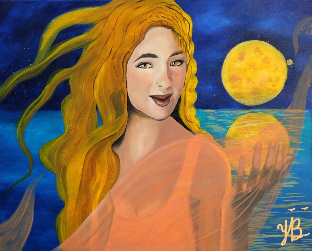 Art, Painting, „Moon in Hand“ – Giclee on Canvas 22″ x 28″ by Yelena Berzon