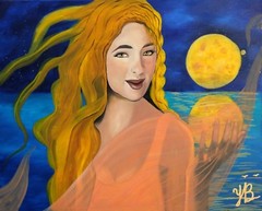 Art, Painting, „Moon in Hand“ – Giclee on Canvas 22″ x 28″ by Yelena Berzon