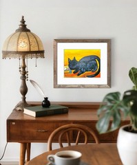 Cat And Mouse Vibrant Abstract Expressionism Canvas Painting 11×14