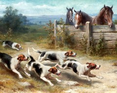 Hunting dog and horse oil painting Giclee Art Printed on canvas L2846