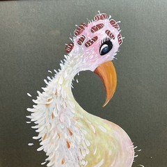 Stork Bird Wearing Hair Rollers Standing On Scale Painting By Ethel Dickerson