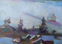 Oil painting In Village Ukrainian painter Canvas original winter landscape art