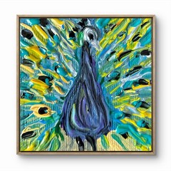 BLESSED#1445 Peacock Bird Canvas Miniature 2.5×2.5 Original Art magnetic