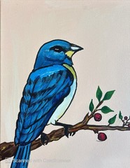 Blue Bird Berry on a Branch Original Acrylic Painting 11×14 Signed Canvas Art