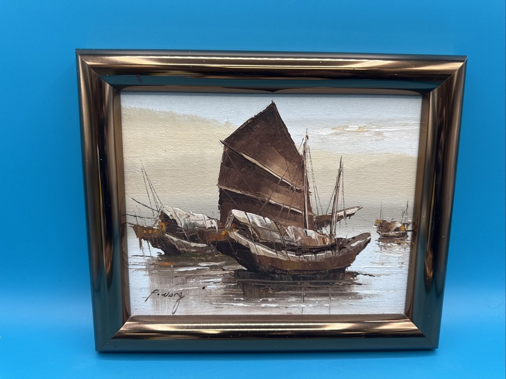 Peter Wong Oil Canvas Painting Chinese Junk Boats Signed Framed COA Authentic #1