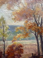 ANTIQUE IMPRESSIONIST PAINTING LANDSCAPE AMERICAN HENLINE LISTED FAMOUS AS IS