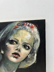 Vintage Original Female Portrait Painting Oil on Canvas Unframed Art mid century