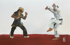 Original – The Karate Kid Crane Kick 80s Movie Palette Knife Painting Art 11×17″