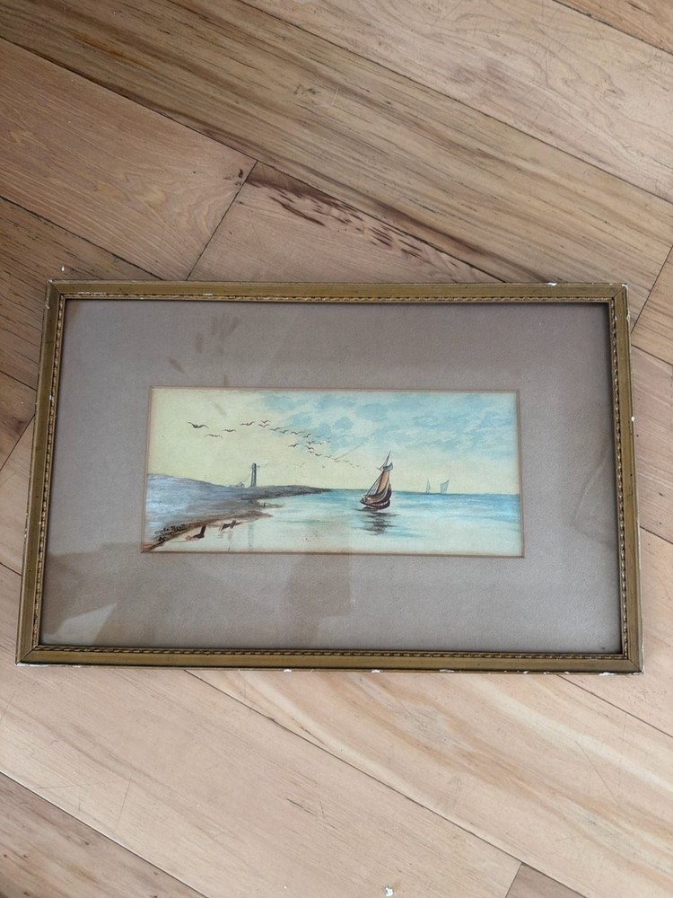 Vintage Original Stella Scott 1905 Seascape Watercolor