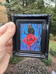 Black Cat,creepy ,Halloween ,cute,original,miniature Painting,small,mini,framed