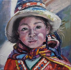 Original oil painting 12″x12″ Peru Girl Portrait Tradition Costume Impressionism