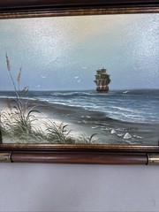 VTG Garcia Oil Painting Nautical Clipper Pirate Ship Seascape Signed Orig 19.5”