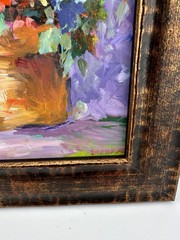 Oil Painting Red Geraniums Impasto Impressionism Style Custom Wood Frame 7.5″