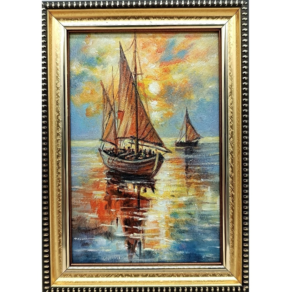 Sailboat Original Oil Painting 4×6 Framed Signed Nautical Seascape Wall Art Ship