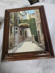 Vintage Original Oil Painting by LAMAS – Mediterranean Village Street Scene