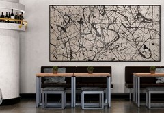 XXL Pollock Style Beige Black – Abstract Painting – Drip Canvas – 78×39 in