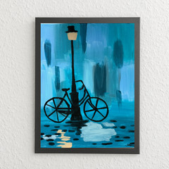 Abstract Impressionism Painting Living Room Wall Art 11×14 Canvas – Night Bike