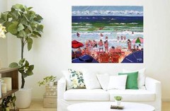 Ocean BEACH People Original Art PAINTING DAN BYL Contemporary Modern 4×5 feet