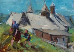 GERRY MILLER-.One-of-a-kind Artwork „Hills“ Acrylic Paint on Paper.35x24cm.