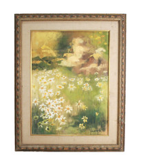 Mid Century Daises Landscape Oil Painting On Canvas Signed Griffeth