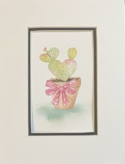 Cactus Heart Potted Plant Original Watercolor Painting