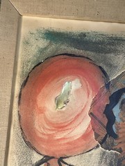 Boy with Red Balloon mixed media painting by Roger Etienne 1962